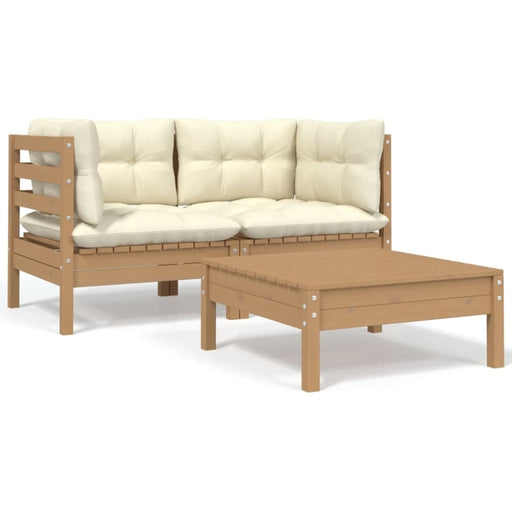 3 Piece Garden Lounge Set With Cream Cushions Solid