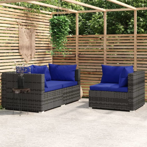 3 Piece Garden Lounge Set With Cushions Grey Poly Rattan