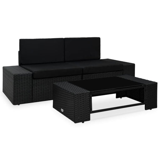 3 Piece Garden Lounge Set Poly Rattan Black Akpbi