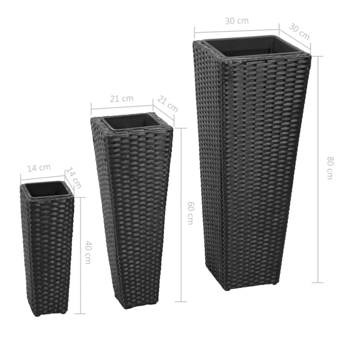 3 Rattan Flower Raised Beds Black Abpta