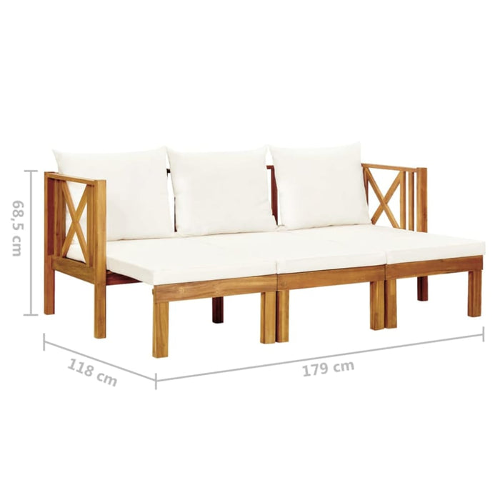 3 - seater Garden Bench With Cushions Solid Acacia Wood