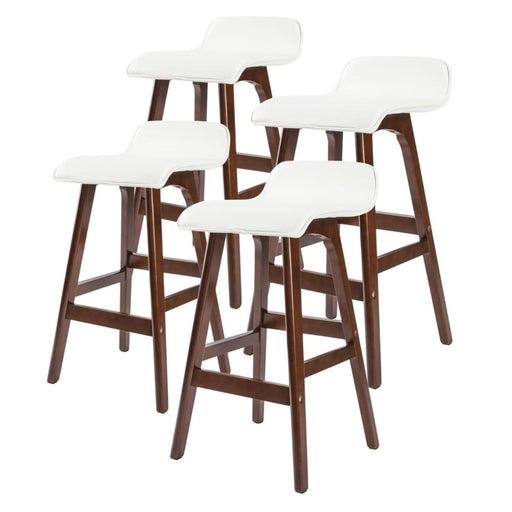 4 Set 65cm White Brown Wooden Bar Stool Sophia Leather