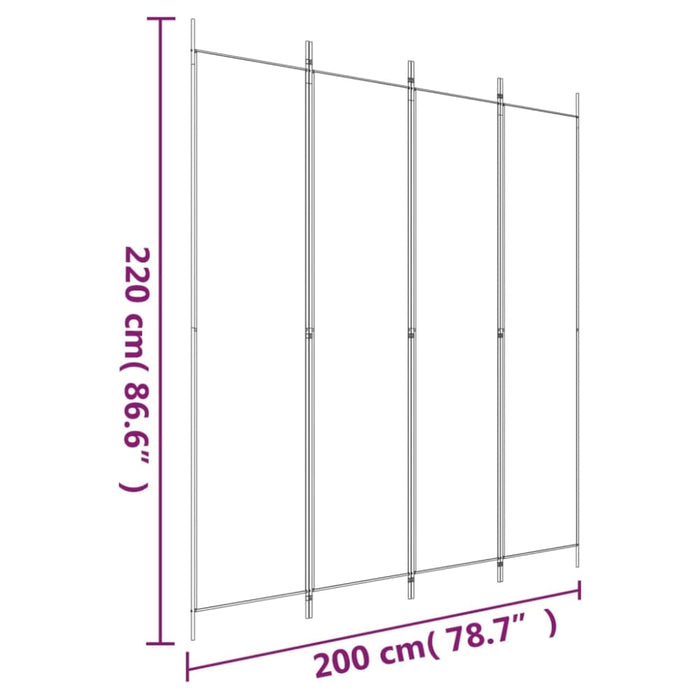 4-panel Room Divider White 200x220 Cm Fabric Tpbokn