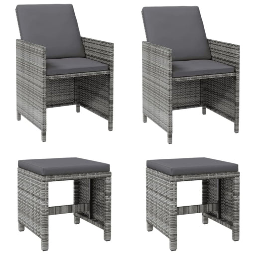 4 Piece Garden Chair And Stool Set Poly Rattan Grey Tolipt