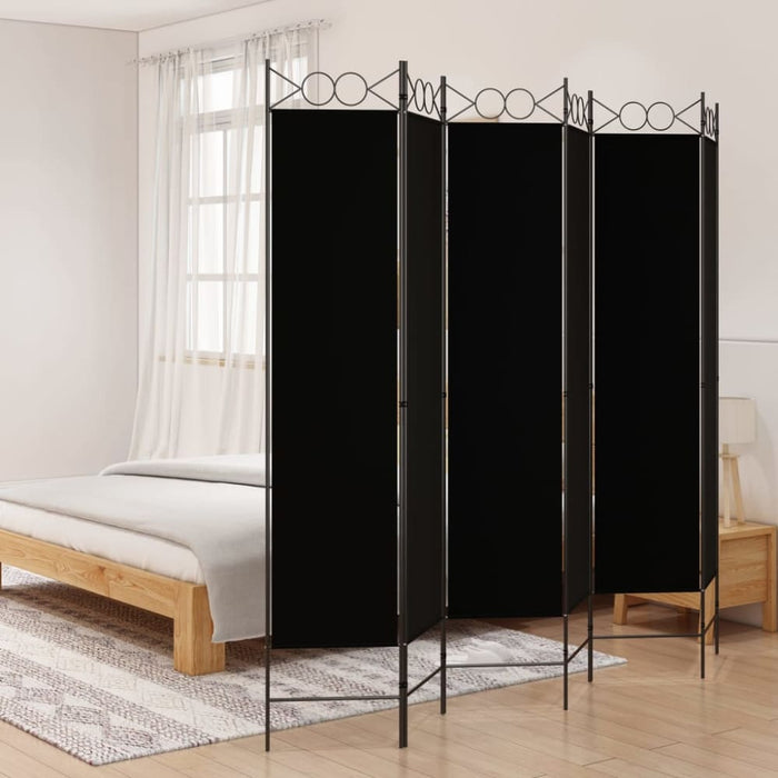 6-panel Room Divider Black 240x200 Cm Fabric Tpbolo