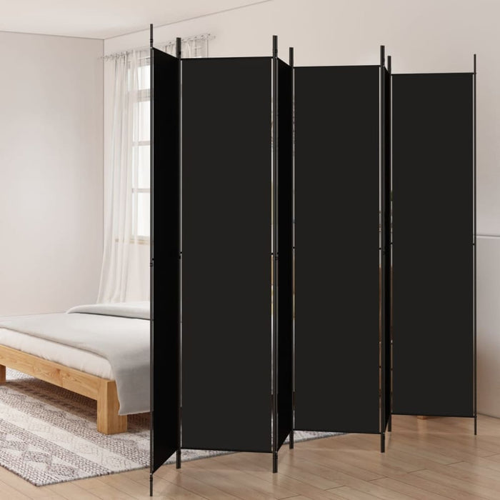 6-panel Room Divider Black 300x220 Cm Fabric Tpbxbk