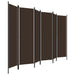 6 Panel Room Divider Brown Gl39