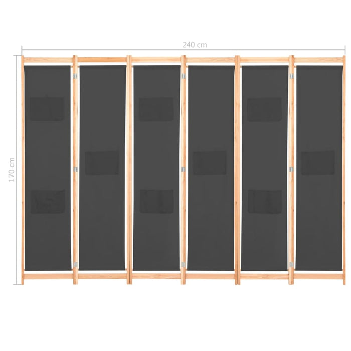 6 Panel Room Divider Grey Fabric Gl1081