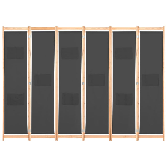 6 Panel Room Divider Grey Fabric Gl1081