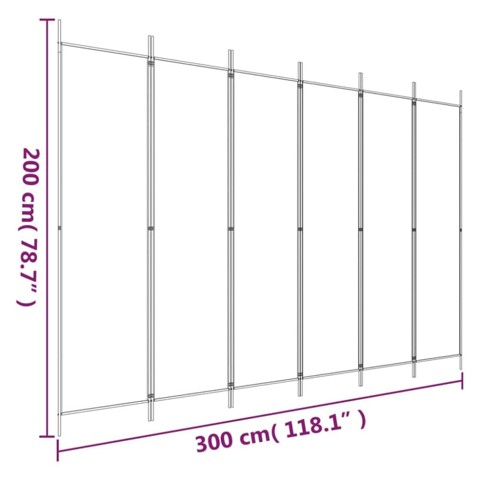 6-panel Room Divider White 300x200 Cm Fabric Tpbokb