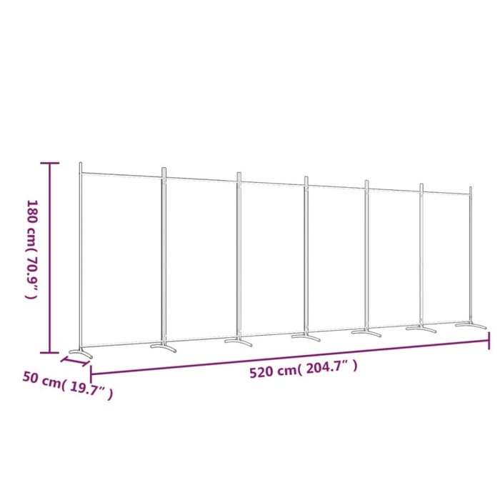 6-panel Room Divider White 520x180 Cm Fabric Tpbxib