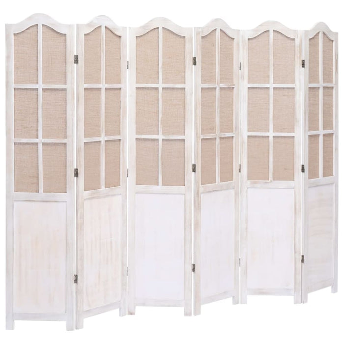 6 Panel Room Divider White Fabric Gl64