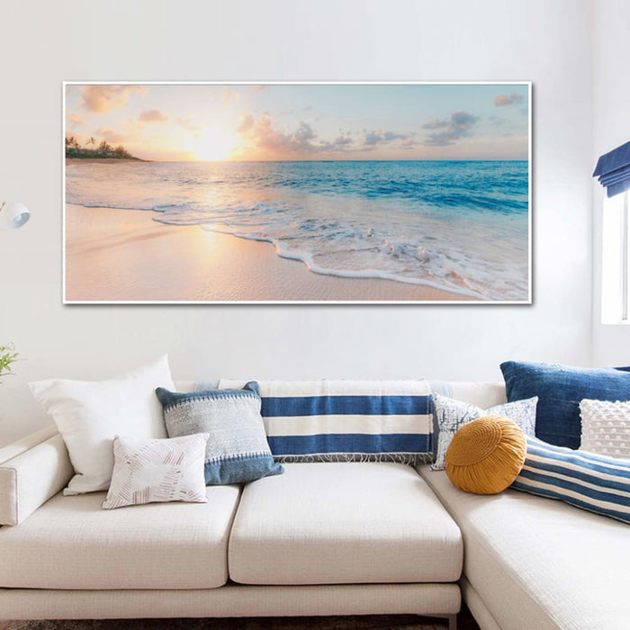 60cmx120cm Ocean And Beach White Frame Canvas