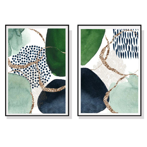 60cmx90cm Abstract Green And Navy 2 Sets Black Frame Canvas