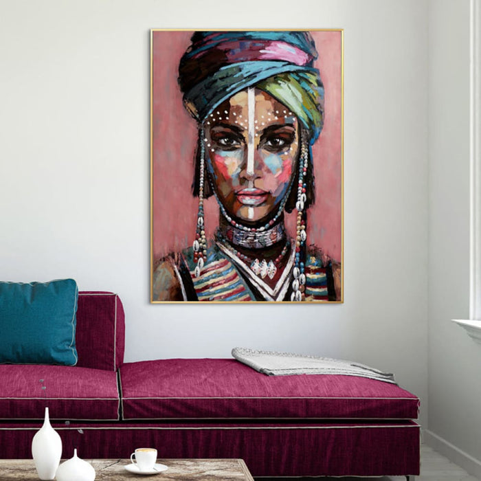 60cmx90cm African Woman Ii Gold Frame Canvas Wall Art