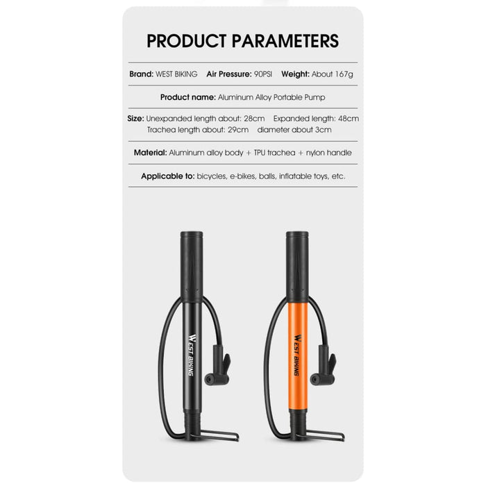 Aluminum Alloy Portable Bicycle Foot Pump