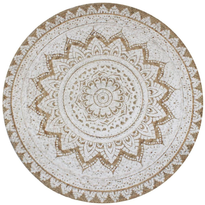 Area Rug Braided Jute Printed 120 Cm Round Xaptab