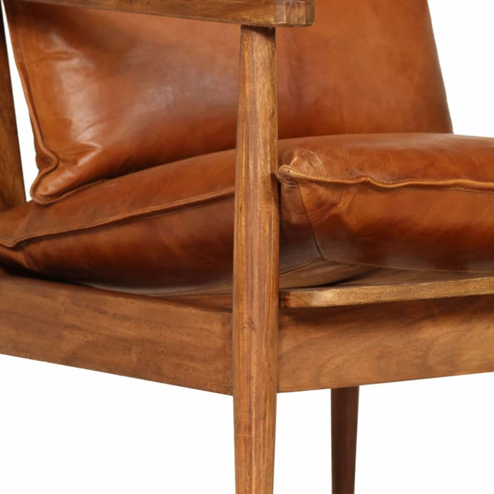 Armchair Brown Real Leather With Acacia Wood Gl8536