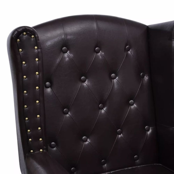 Armchair With Footstool Dark Brown Faux Leather Gl8896