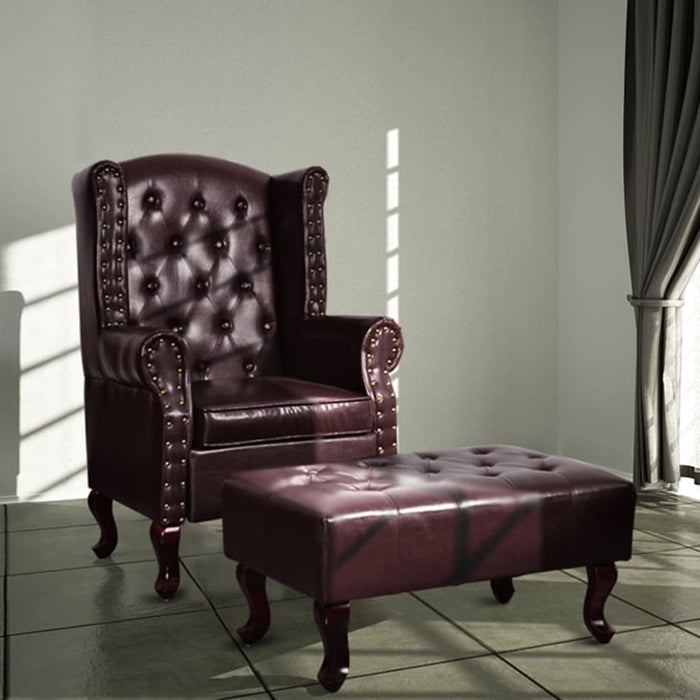 Armchair With Footstool Dark Brown Faux Leather Gl8896