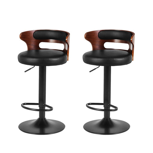 Artiss Set Of 2 Bar Stools Kitchen Wooden Gas Lift Pu