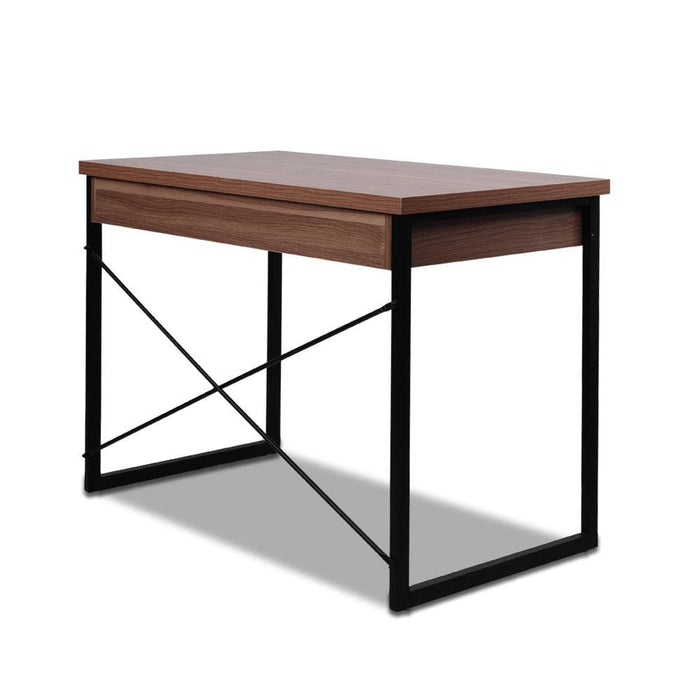 Artiss Metal Desk With Drawer - Walnut