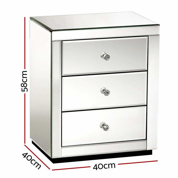 Artiss Mirrored Bedside Table Drawers Furniture Mirror