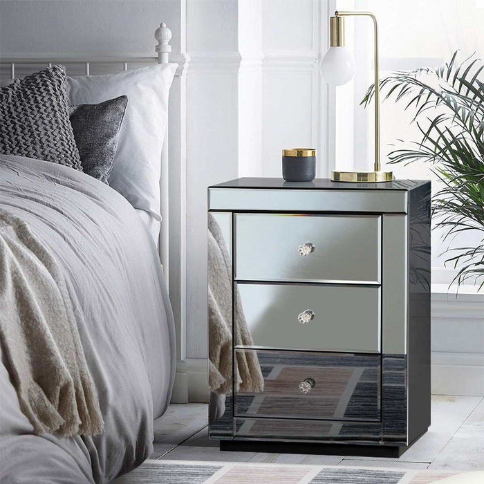 Artiss Mirrored Bedside Table Drawers Furniture Mirror