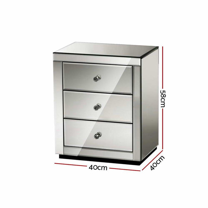 Artiss Mirrored Bedside Table Drawers Furniture Mirror