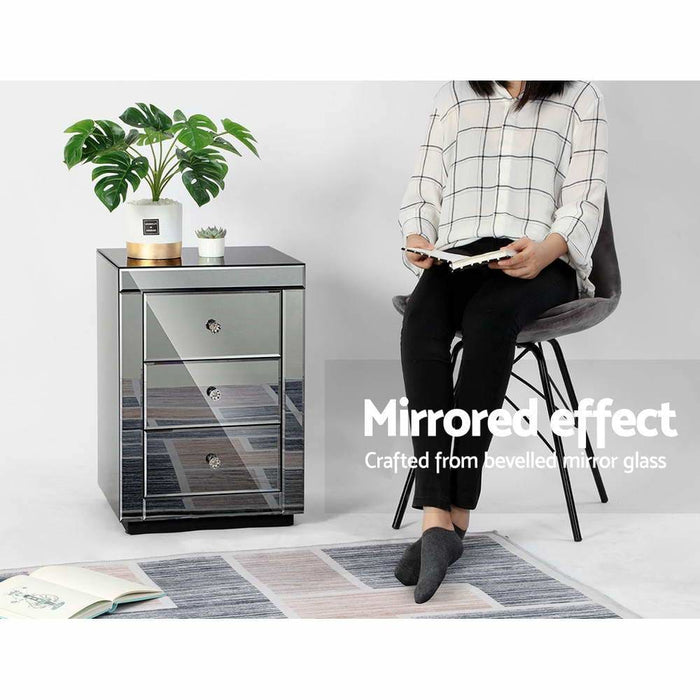 Artiss Mirrored Bedside Table Drawers Furniture Mirror