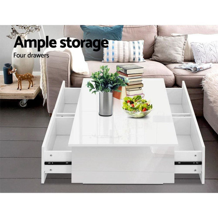 Artiss Modern Coffee Table 4 Storage Drawers High Gloss