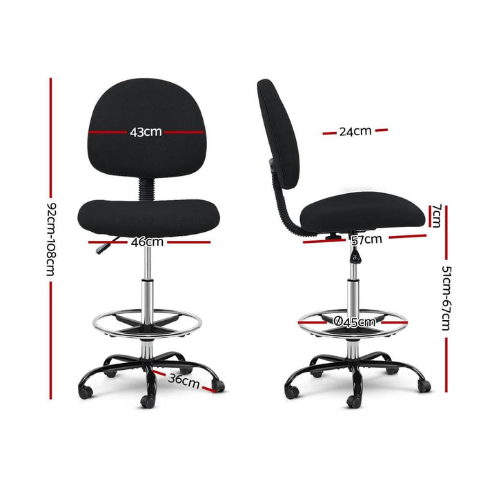 Artiss Office Chair Veer Drafting Stool Fabric Chairs Black