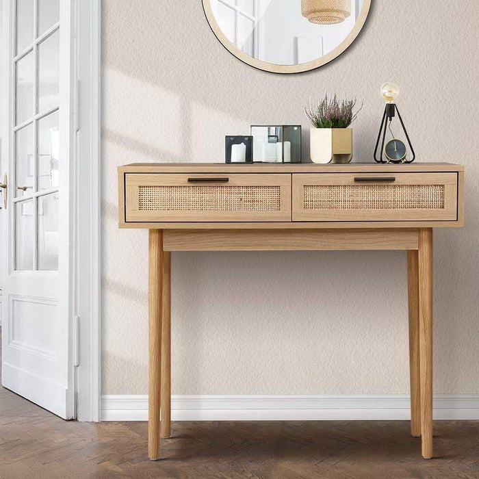 Artiss Rattan Console Table Drawer Storage Hallway Tables