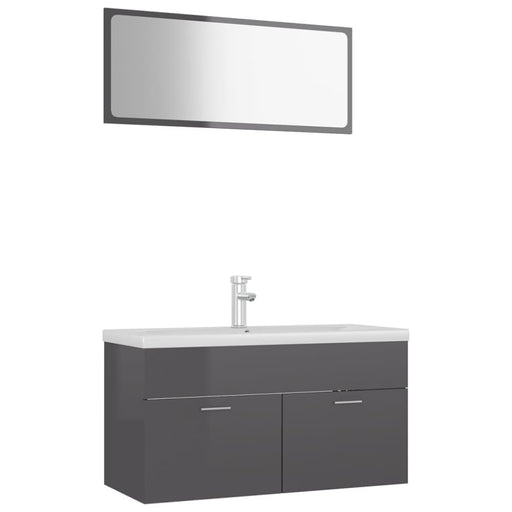 Bathroom Furniture Set Glossy Look Grey Chipboard Tbibnko