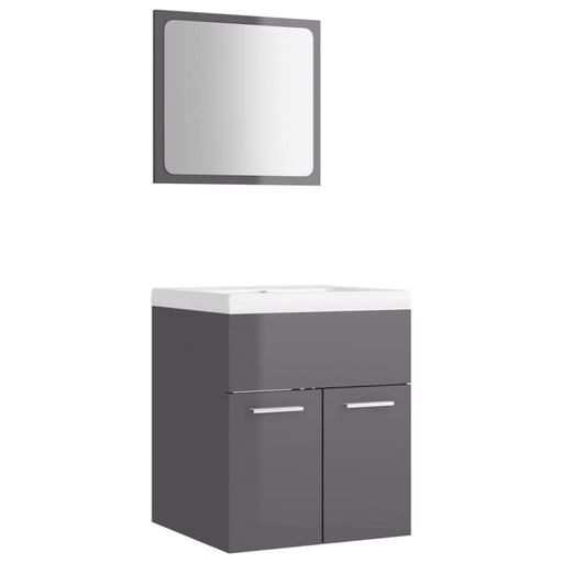 Bathroom Furniture Set Glossy Look Grey Chipboard Tbibnla