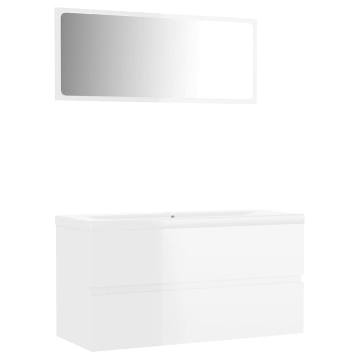 Bathroom Furniture Set Glossy Look White Chipboard Tbiolbk