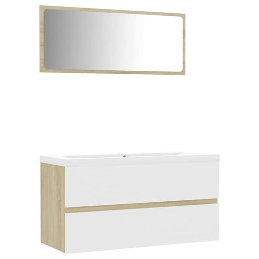 Bathroom Furniture Set White And Sonoma Oak Chipboard