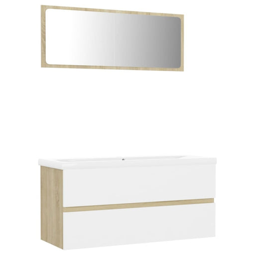 Bathroom Furniture Set White And Sonoma Oak Chipboard