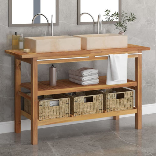 Bathroom Vanity Cabinet With Cream Marble Sinks Solid Wood