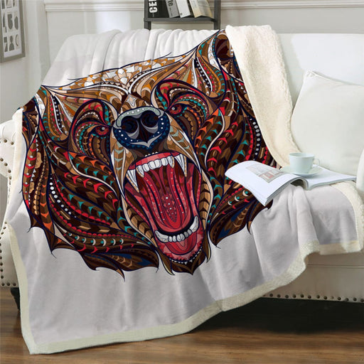 Bear Theme Blanket Soft Sherpa Plush Throw Compass Super