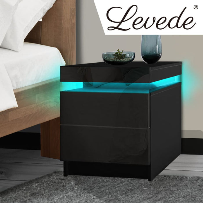 Bedside Tables Drawers Rgb Led Side Table High Gloss