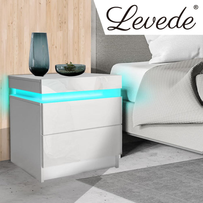 Bedside Tables Drawers Rgb Led Storage Cabinet High Gloss