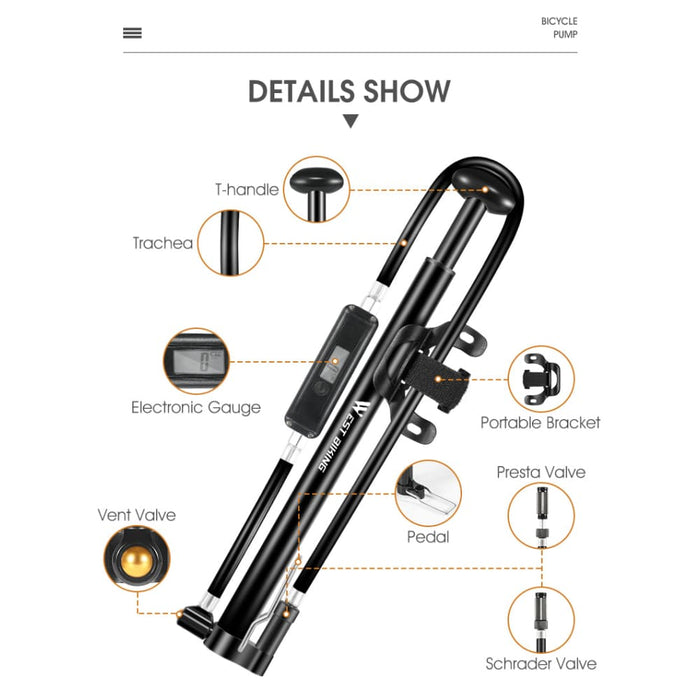 Bike Pump With Digital Display Gauge