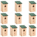 Bird Houses 10 Pcs Solid Firwood 12x12x22 Cm Toanop