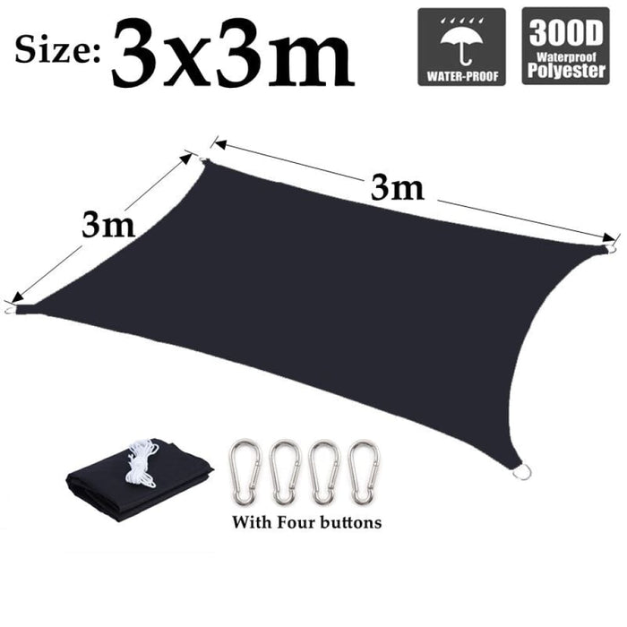 Black Waterproof Sunshade Sail 100% Polyester Sun Outdoor