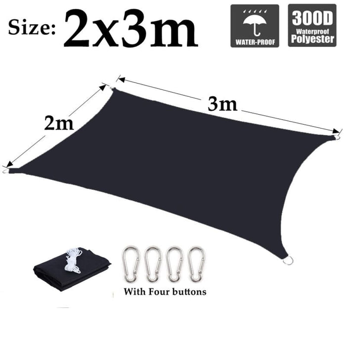 Black Waterproof Sunshade Sail 100% Polyester Sun Outdoor