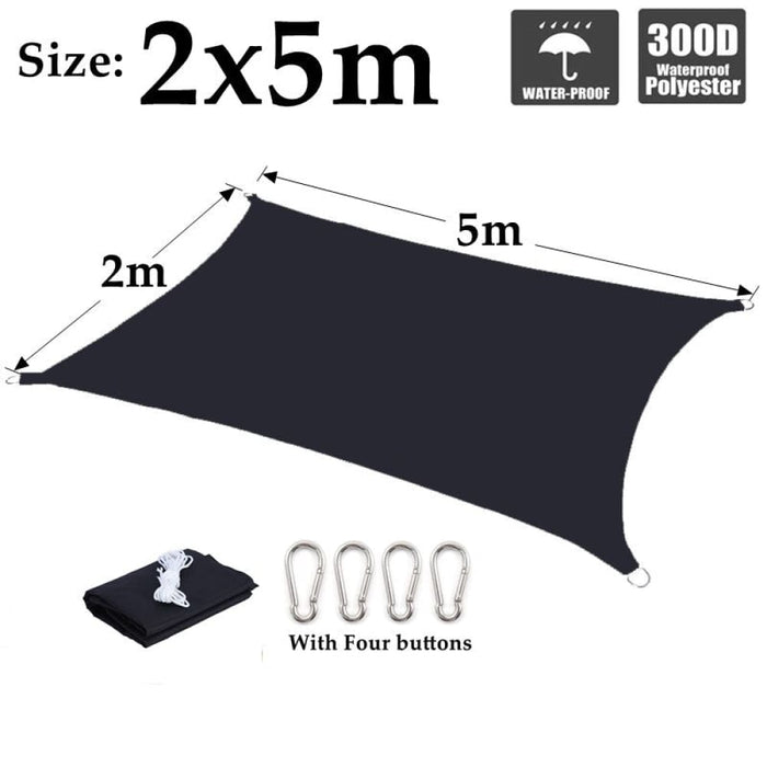 Black Waterproof Sunshade Sail 100% Polyester Sun Outdoor