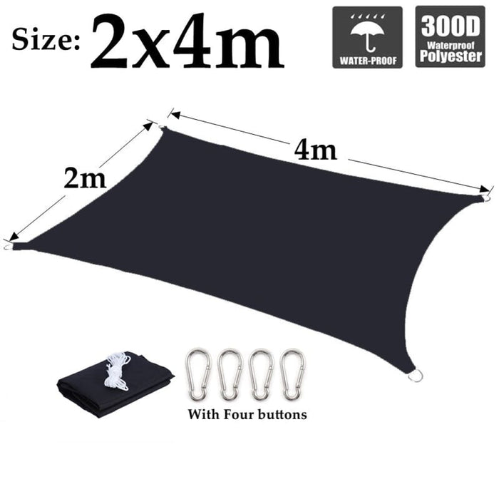 Black Waterproof Sunshade Sail 100% Polyester Sun Outdoor