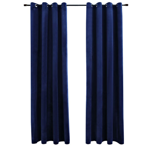 Blackout Curtains With Rings 2 Pcs Velvet Dark Blue 140x245