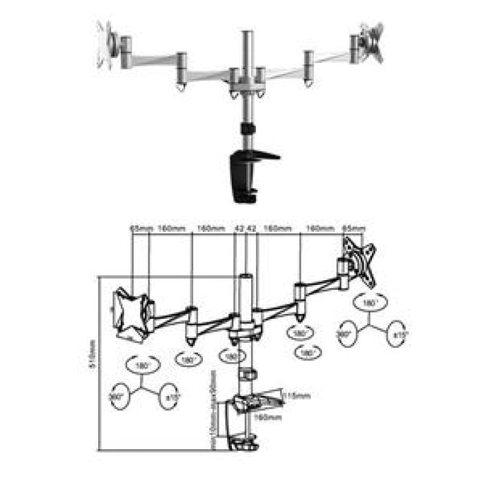 Brateck 13-27’ Dual Monitor Stand With Clamp & Grommet Base